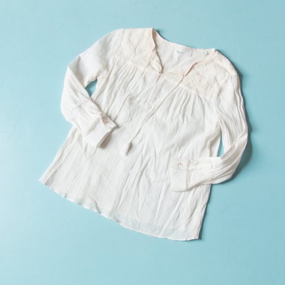 Sita Murt Tops - Anthropologie Sita Murt Creamy White Long Sleeve Embroidered Peasant Blouse EU38
